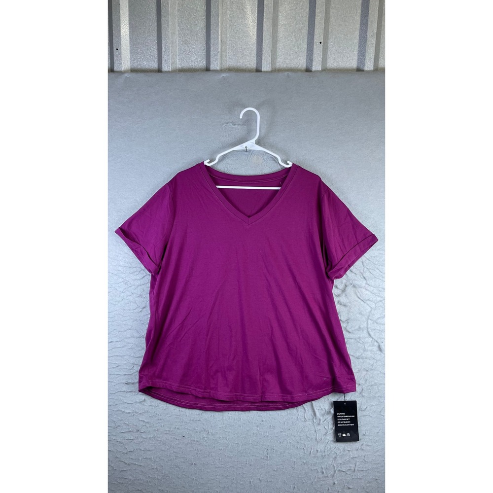 Ficerd V-Neck T-Shirt Womens L Magenta Purple New Short Sleeve Casual Tee